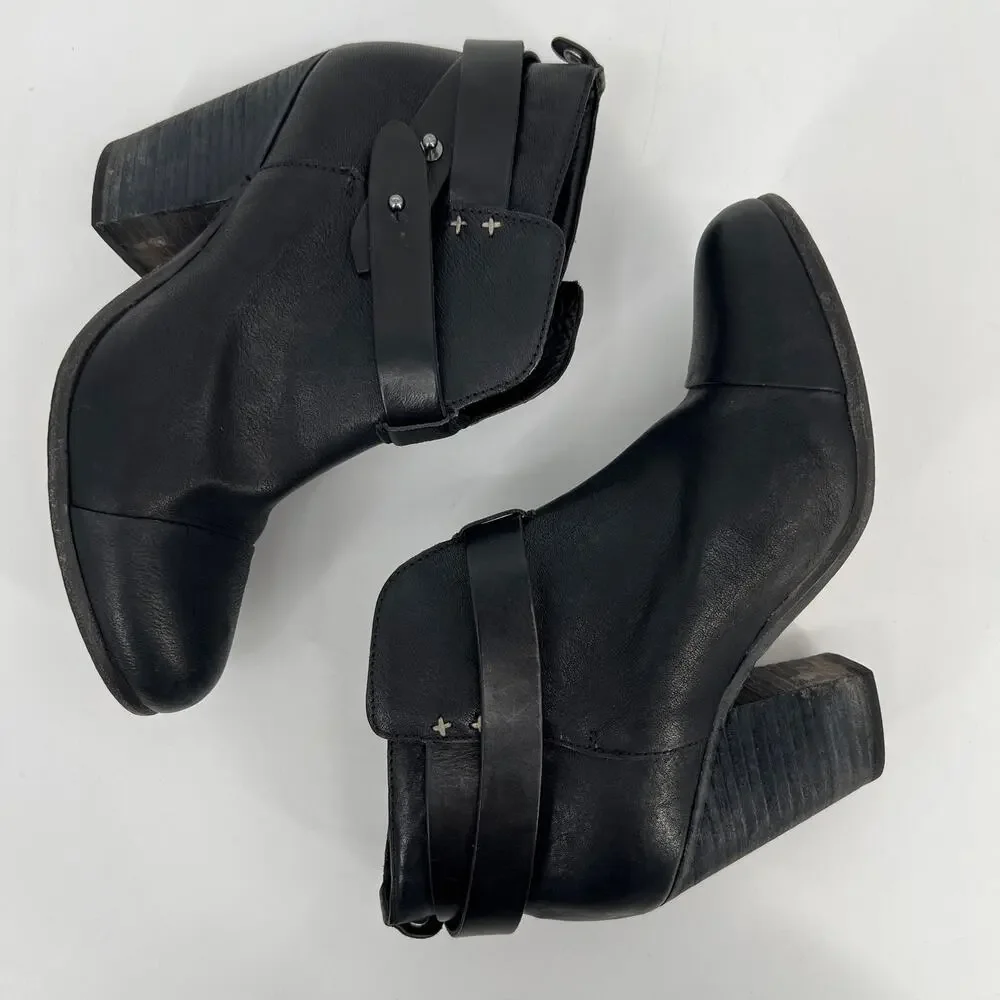 Rag & Bone Harrow Bootie Womens EU 37.5 US 7 Black Leather Belted Ankle Strap